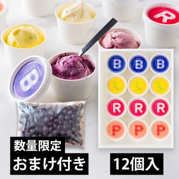 【数量限定おまけ付き】100BERRIES／ジェラート詰め合わせ12個(ブルーベリー3・雪国レモン3・パッションフルーツ3・ラズベリー3)01