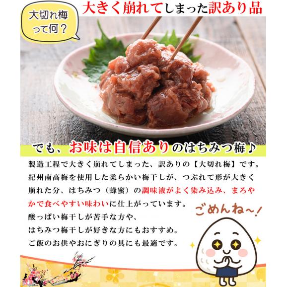 【12/5より販売開始】 訳あり 梅干し 「めちゃくちゃ潰れた 大切れ梅」 はちみつ漬け つぶれ梅 800g（ 塩分8% ほんのり甘い はちみつ梅 ）紀州南高梅 はちみつ うめぼし 梅干 国産 南高梅02