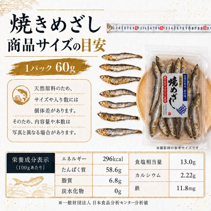 国産 干物 焼きめざし 片口いわし使用 60g&times;2個 無添加 塩のみ（塩分約13％）焼かずにそのままどうぞ カタクチイワシ いわし めざし メザシ 魚 海鮮 おつまみ_説明画像02