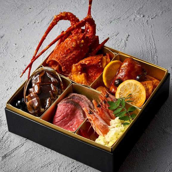 《ミシュラン掲載店監修》【送料無料】中華・イタリアン・フレンチの詰まった魚介メインの2段重　全１7品　2～3人前03