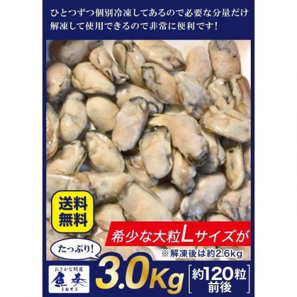 広島産 剥き牡蠣 3kg 大粒 Lサイズ  （解凍後約2.6kg/120個前後) かき カキ 在宅 中元 お歳暮 ギフト　送料無料02