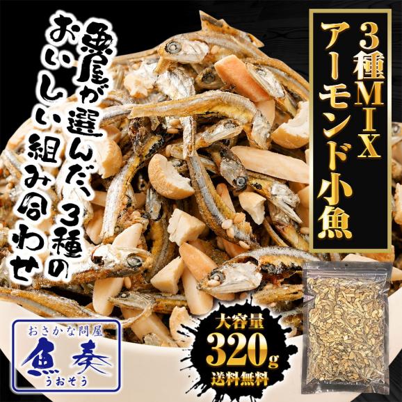 小魚アーモンド&カシューナッツ 320g 3種MIX 大容量 メガ盛り 珍味 アーモンド 割れカシューナッツ おつまみ 家飲み おやつ 母の日 父の日 敬老 中元 ギフト02
