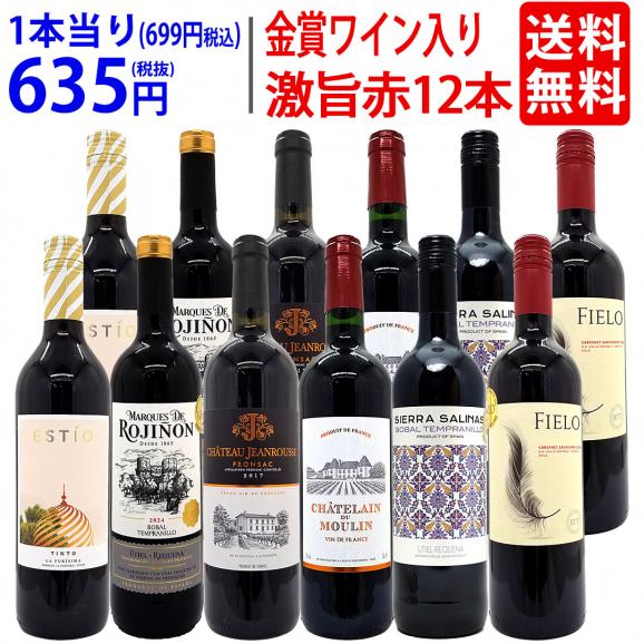 ワイン ワインセット ワイン誌高評価蔵や金賞蔵ワインも入った激旨赤１２本セット 送料無料 (6種類各2本) 飲み比べセット ギフト ^W0AKC1SE^01