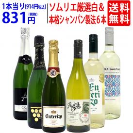 ワイン ワインセット ソムリエ厳選白＆本格シャンパン製法入り６本セット 送料無料 (白3本+泡3本) スパークリング 飲み比べセット ギフト ^W0NW80SE^