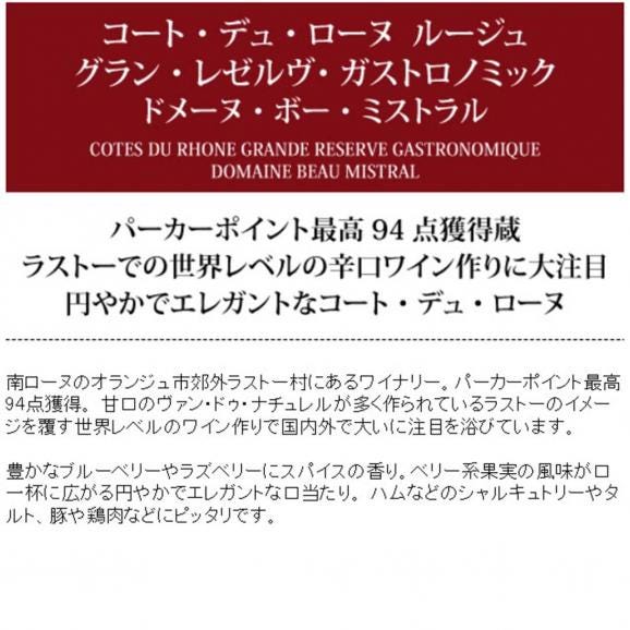 2019 コート デュ ローヌ ルージュ グラン レゼルヴ ガストロノミック 750ml ボー ミストラル 赤 コク辛口 ワイン ^C0BMCG19^05