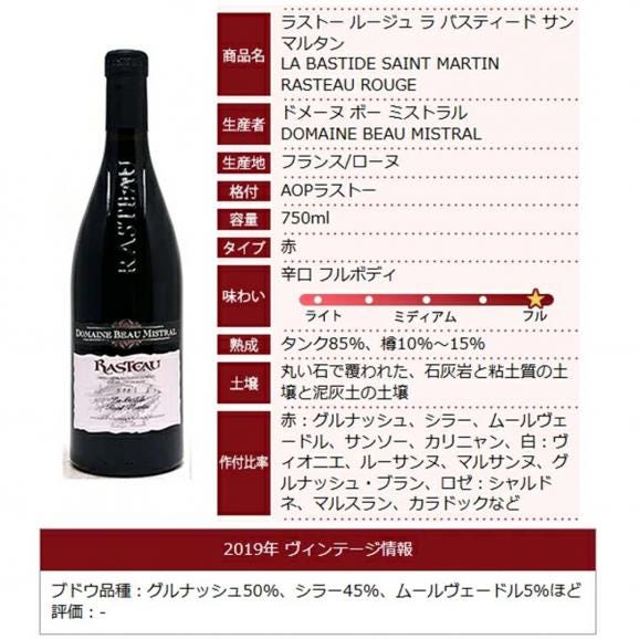 2019 ラストー ルージュ ラ バスティード サン マルタン 750ml ドメーヌ ボー ミストラル 赤ワイン コク辛口 ワイン ^C0BMRM19^06