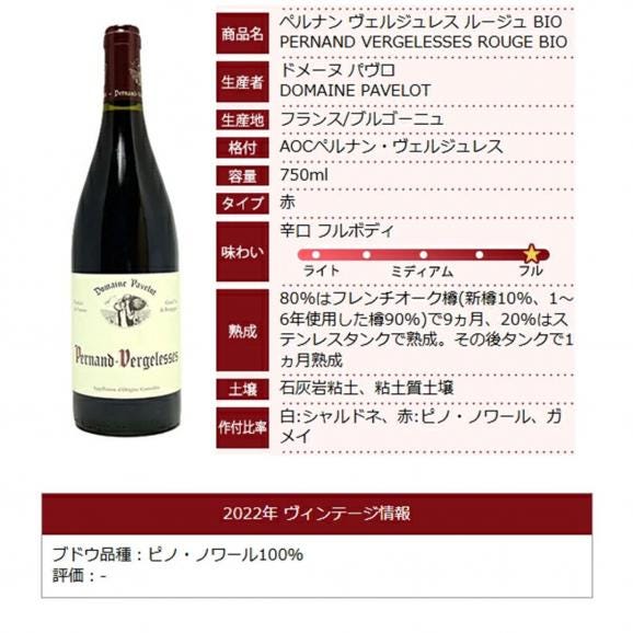 2022 ペルナン ヴェルジュレス ルージュ BIO 750ml ドメーヌ パヴロ フランス 赤ワイン コク辛口 ワイン ^B0PKPR22^06