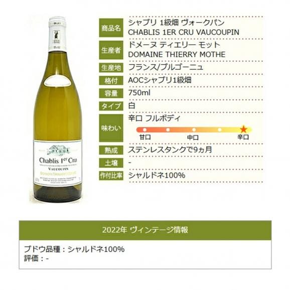 2022 シャブリ １級畑 ヴォークパン 750ml ドメーヌ ティエリー モット ブルゴーニュ フランス 白ワイン コク辛口 ワイン ^B0YMVP22^06