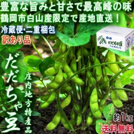 産地直送 だだちゃ豆 えだまめ 約1kg 山形県産 訳あり品 2重梱包・冷蔵便配送 家庭用 鶴岡市白山で育てた最高峰の美味しさ！お求めやすい価格の高級枝豆