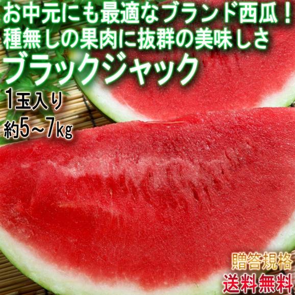 ブラックジャック 種無し西瓜 1玉 約5～7kg 千葉県産 贈答規格 黒皮の果実に抜群の味！地域ブランドの富里産中心スイカ02