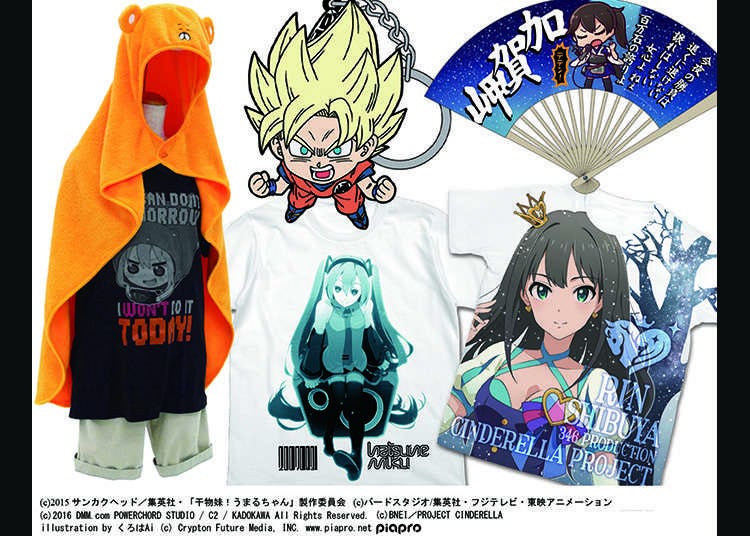 T-shirts and goods of anime characters