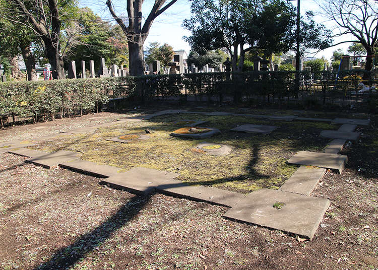 1. Yanaka Cemetery: Remains of five-storied pagoda in its vast site