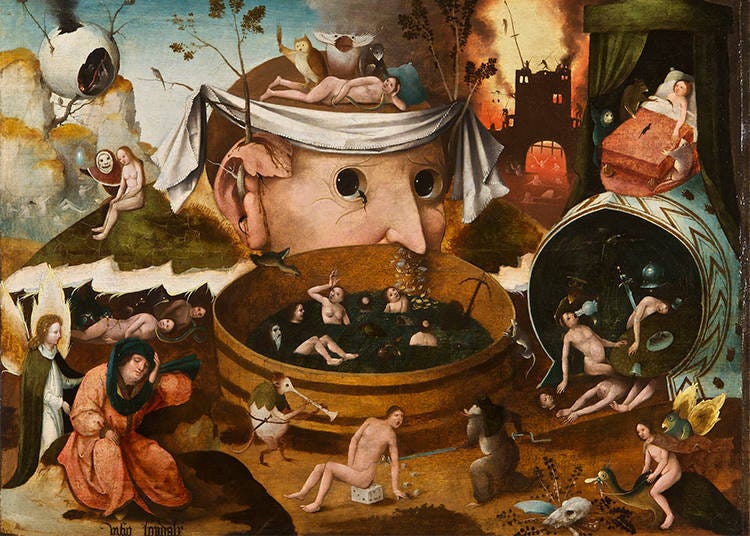 ヒエロニムス・ボス工房 《トゥヌグダルスの幻視》 1490-1500年頃 油彩・板 ラサロ・ガルディアーノ財団 © Fundación Lázaro Galdiano