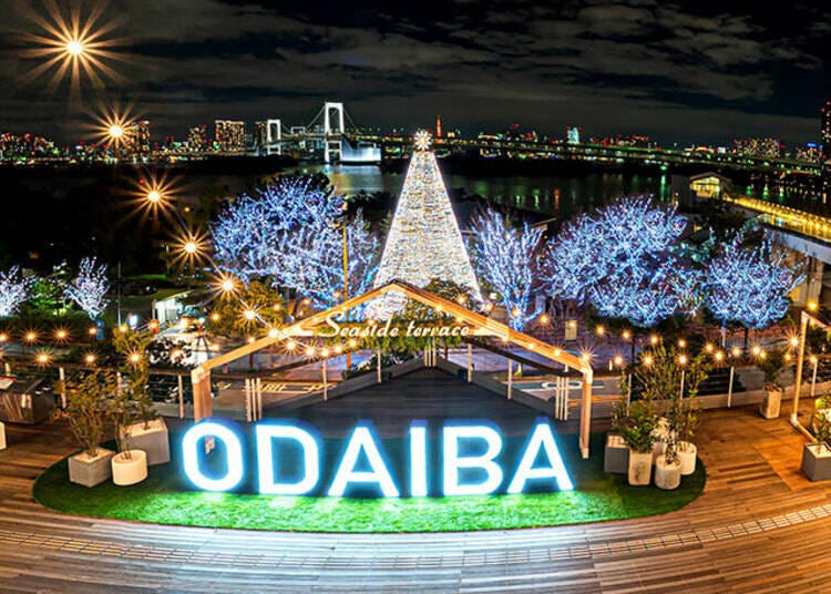 8. 東京湾の夜景とレインボーブリッジを背景に輝く「Odaiba ILLUMINATION “YAKEI”」