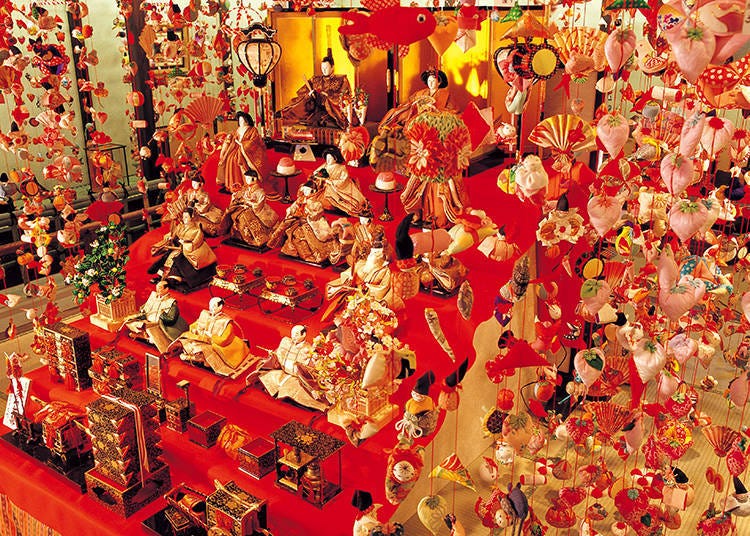 Traditional hina dolls surrounded by modern hanging decorations - it seldom gets more Japanese than this!