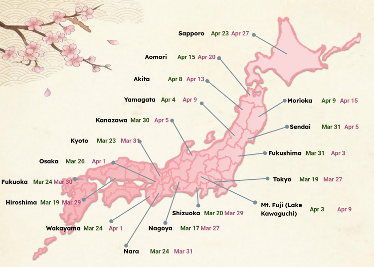 2026 Cherry Blossom Forecast Map (March 26 Update)
