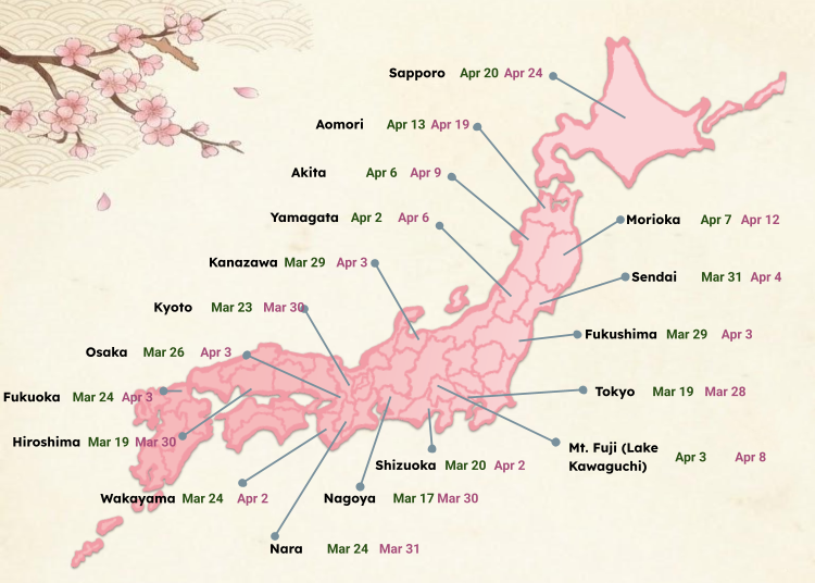 2026 Cherry Blossom Forecast Map (April 9 Update)