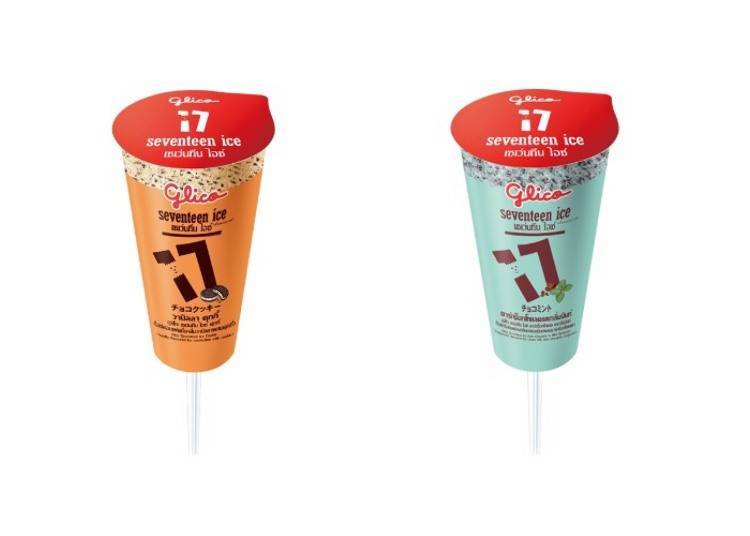 照片左邊是在泰國銷售的“seventeen ice”巧克力曲奇味，右邊是巧克力薄荷味