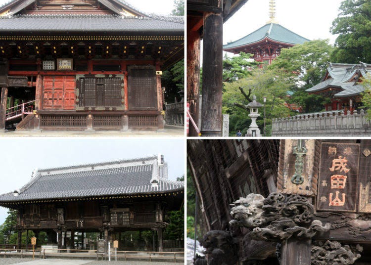 From top left: 9) Komyodo Hall 10) The Great Peace Pagoda and the Seiryu-Gongen-do Hall, seen from Komyodo Hall. 11) and 12) Gakudo Hall. Built in 1861, it is decorated with votive tablets and plaques.