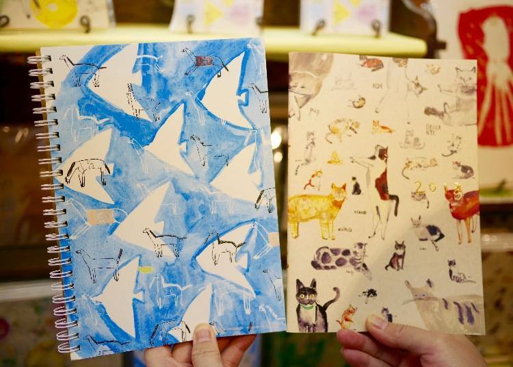 Ring-type notebooks with original watercolor designs by Paper Message, 600 yen each