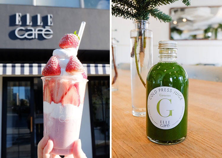 Left: SMOOTHIE BONBON (スムージーボンボン), \1,800 Right: COLD PRESSED JUICE Green (コールドプレスジュース グリーン), \1,080