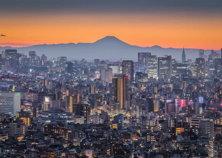 Tokyo night view with Mt. Fuji in the background