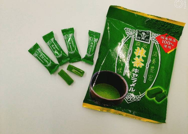 ▲Morinaga Matcha Caramel Bag／森永 抹茶キャラメル袋 198 yen