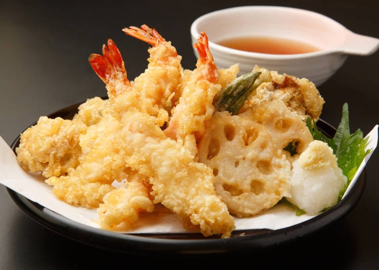 Tempura is usually a seafood or vegetable that has been battered and deep fried.