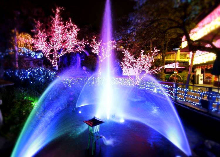The lit-up fountain is especially stunning.