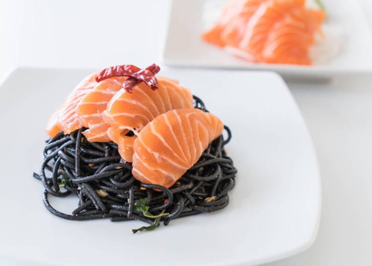 Japanese Pasta Dish with Sashimi