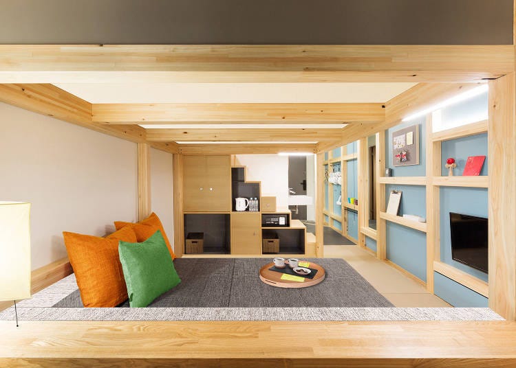 使用檜木材建造而成，令人自在放鬆的客房