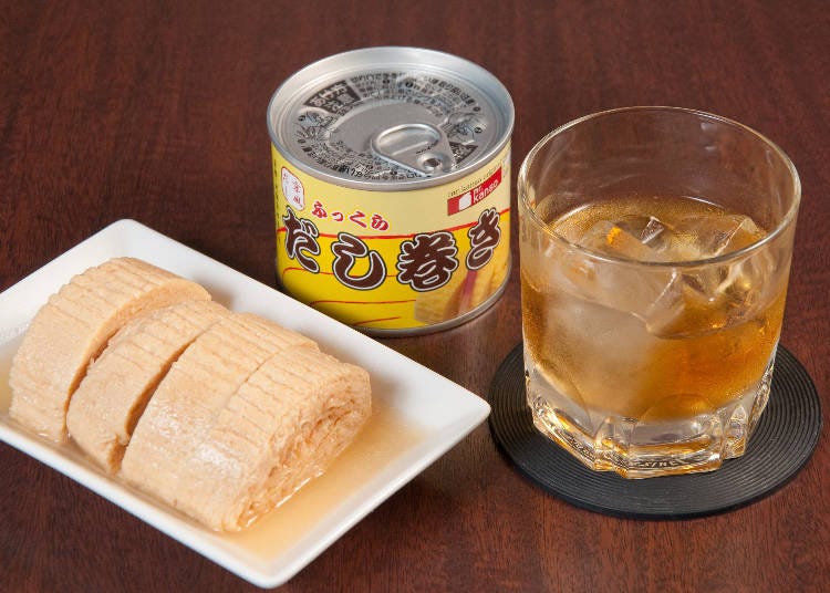 This canned dish is Dashi Makitamago (egg roll in broth) that is a collaborative effort made by the shop and an old traditional Japanese restaurant in Kyoto!