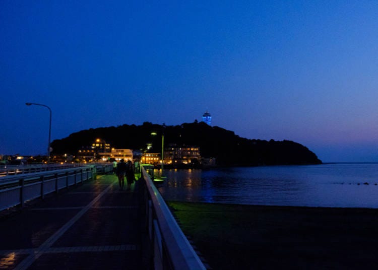 Enoshima dipped in darkness, a mesmerizing sight.