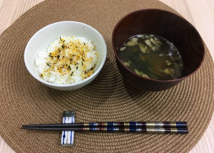 rice with furikake and miso soup