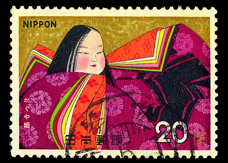A commemorative stamp with Princess Kaguya
