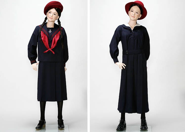 Left: early sailor-style uniform / Right: early Western-style uniform