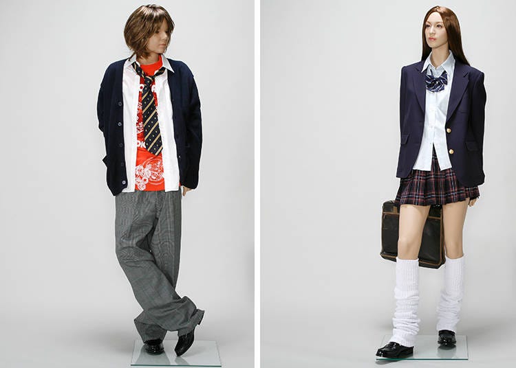 The basic composition of a blazer-style school uniform is a jacket, skirt, shirt blouse, and necktie ribbon. The iconic loose socks were worn in white only.