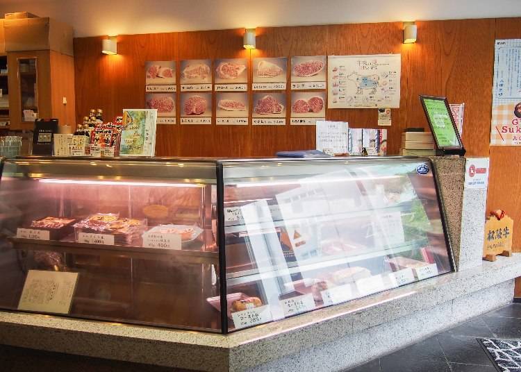 The meat counter inside the restaurant.