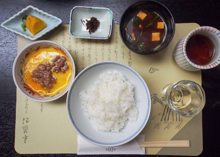 The set comes with rice, miso soup, and small dishes called kobachi.