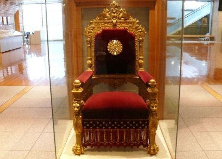 This is the seat Emperor Meiji sat in during the time of the House of Peers.