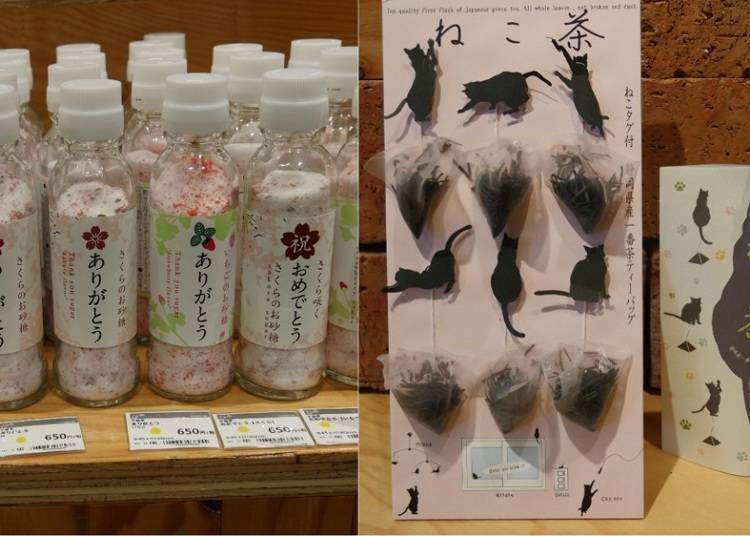櫻花の砂糖702日圓、貓貓茶包1,080日圓（全部含稅）