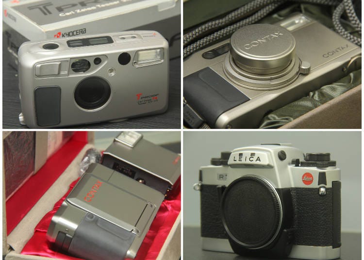 1: Kyocera T Proof 40,000 yen; 2: Contax TVS 20,000 yen; 3: Contax T 118,000 yen; 4: Leica R7 (body) 35,000 yen