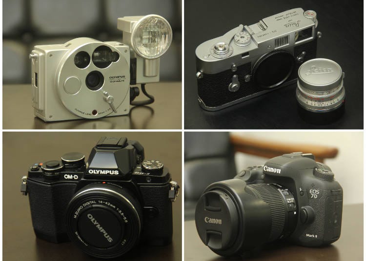 1：Olympus O-product 3万5000円　2：Leica M2（ボディ）11万円、ズミクロンM35/2（8枚玉）レンズ48万円　3：Olympus OM-Dレンズキット3万3000円　4：Canon 7Dレンズキット12万8000円