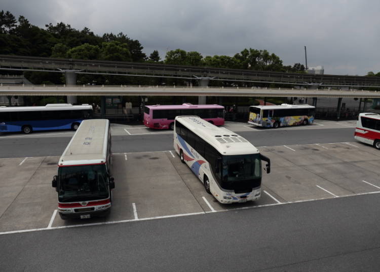 Direct buses arrive and depart at the bus terminal in front of Maihama Station. Direct buses from and to Kyoto, Osaka, and so on are also available.