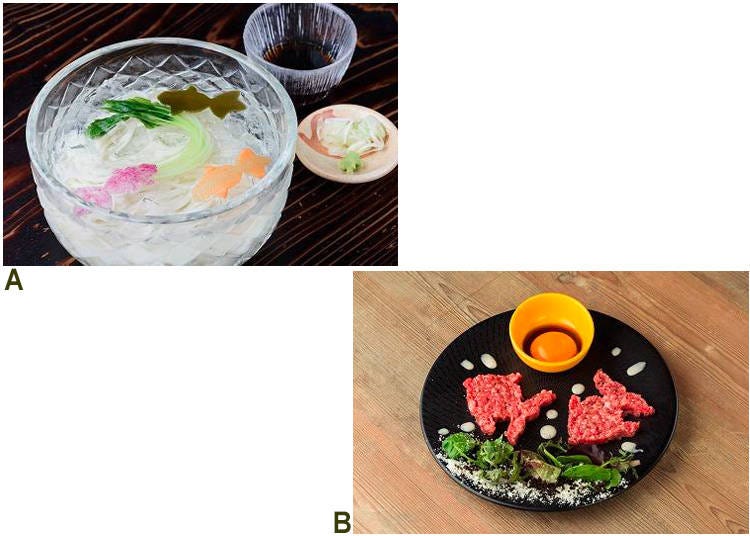 Items can be found at the following shops: A: Muromachi Sunaba; B: Manzovino