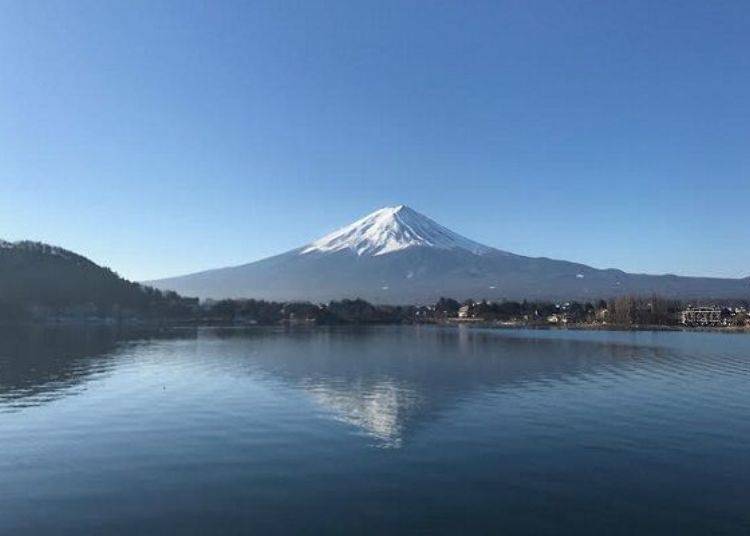 可以從河口湖畔眺望美麗的富士山