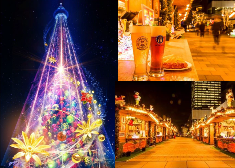 4. 東京スカイツリー：花と光が交錯する白と闇の夜のカラフルなクリスマス