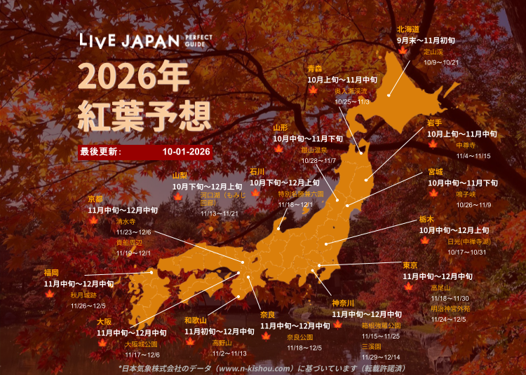 2026年 日本の紅葉ガイド：見頃予想と全国のおすすめスポット