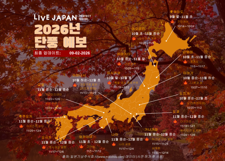 2026년 일본 단풍여행 완벽 가이드: 단풍 시기 예보와 명소 총정리 (+투어 정보)
