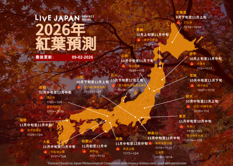 2026日本賞楓完全指南:紅葉預測、必去景點與行程推薦(含旅行團資訊)